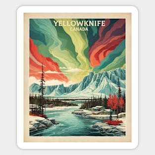 Yellowknife Canada Aurora Borealis Vintage Poster Tourism RIver Sticker